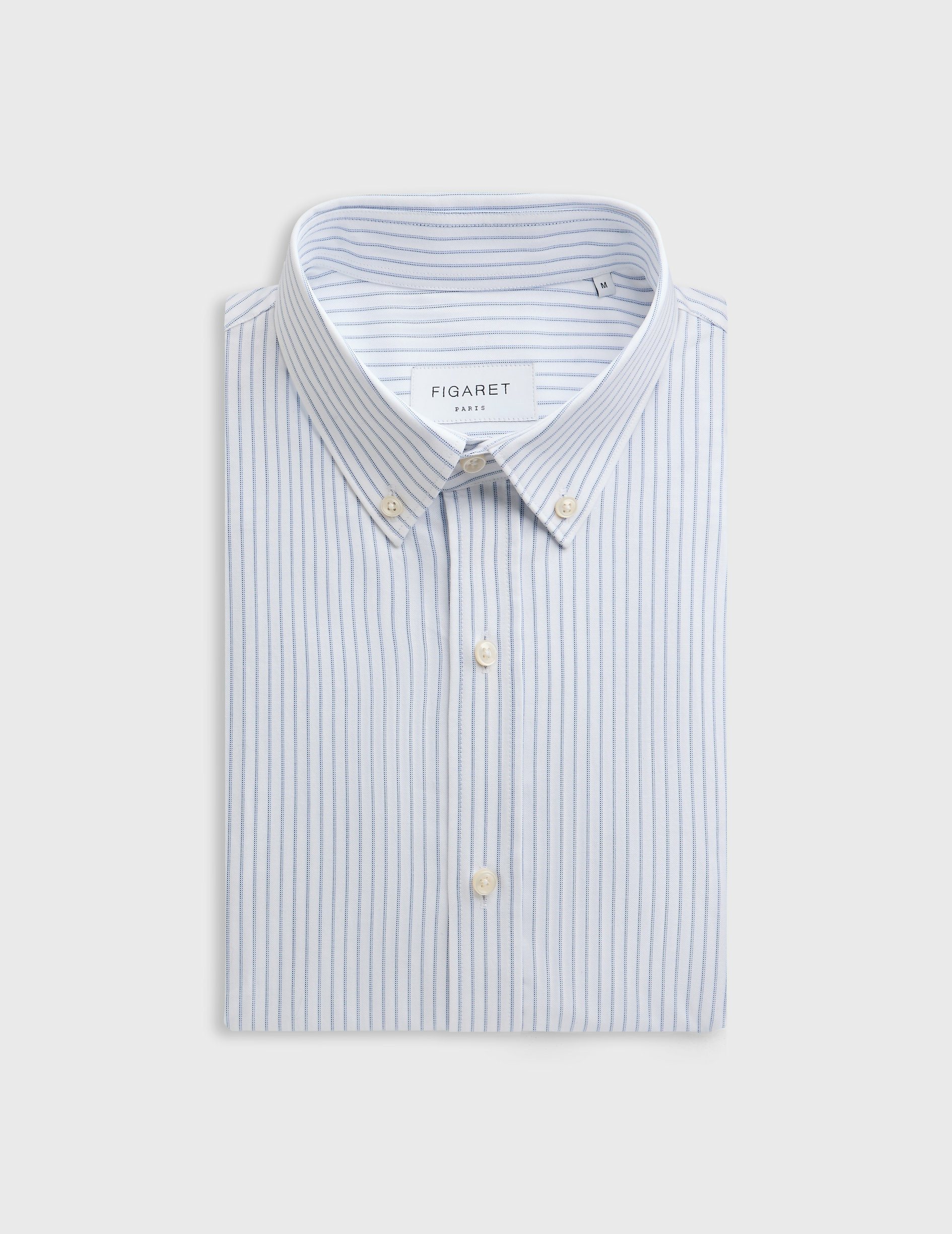 Chemise gaspard col américain en oxford rayé bleu