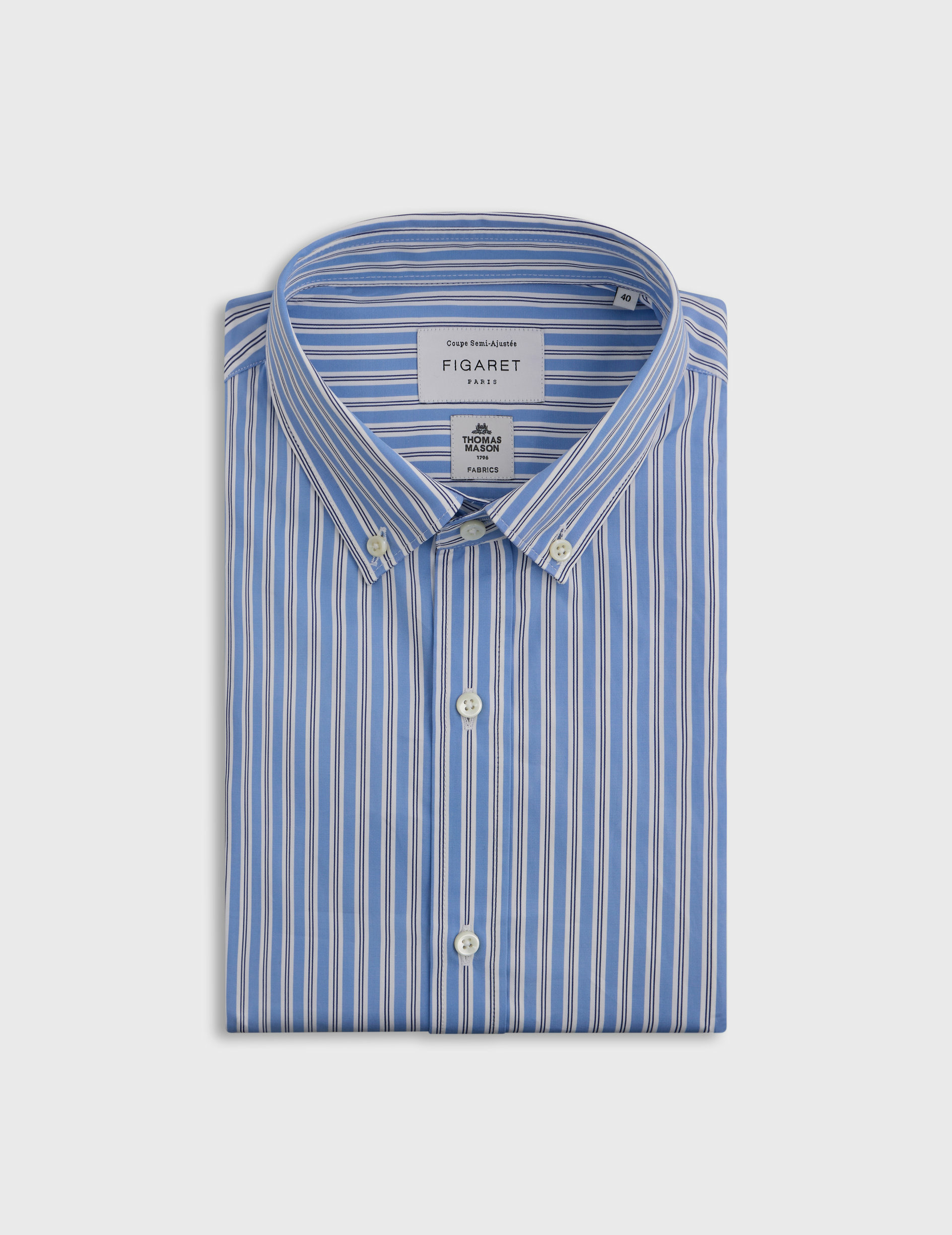 Chemise col américain en popeline rayée bleu