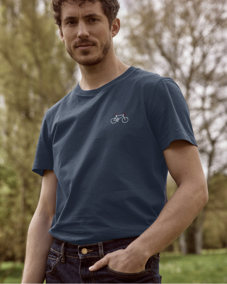 T-shirt bleu marine broderie vélo