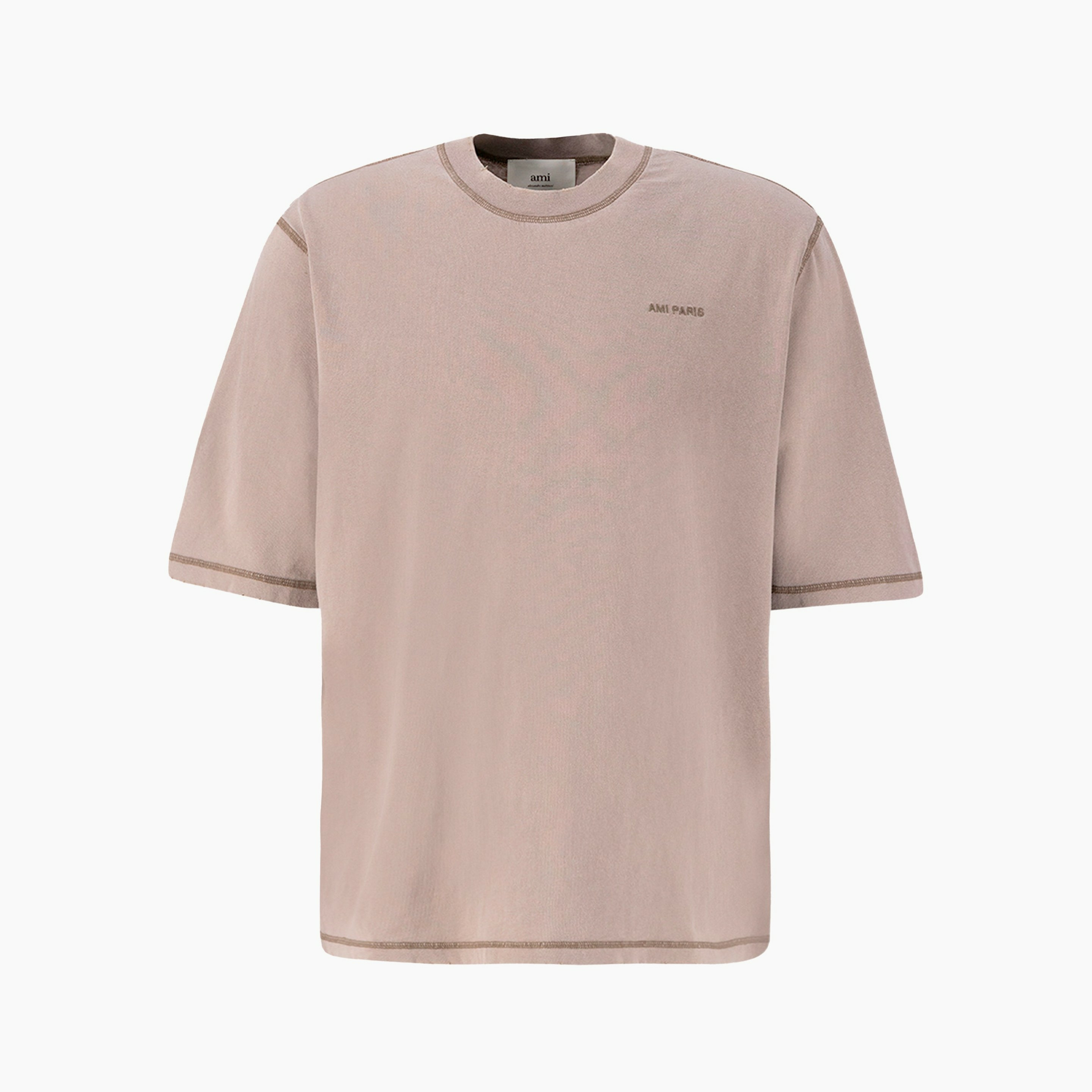 Ami Paris T-Shirt Logo Brodé Marron Délavé