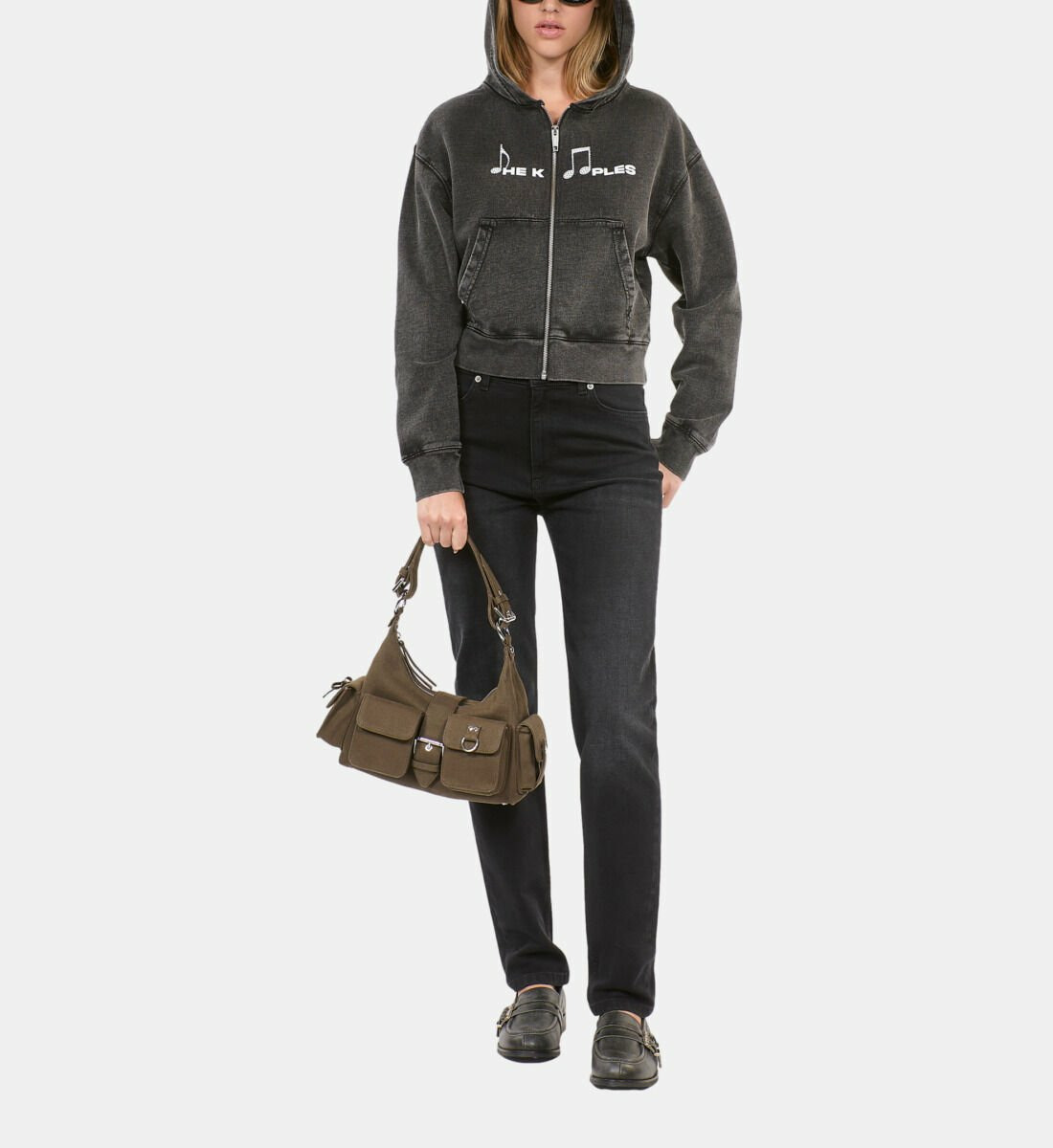 Sweatshirt À Capuche Et Sérigraphie Noir Femme