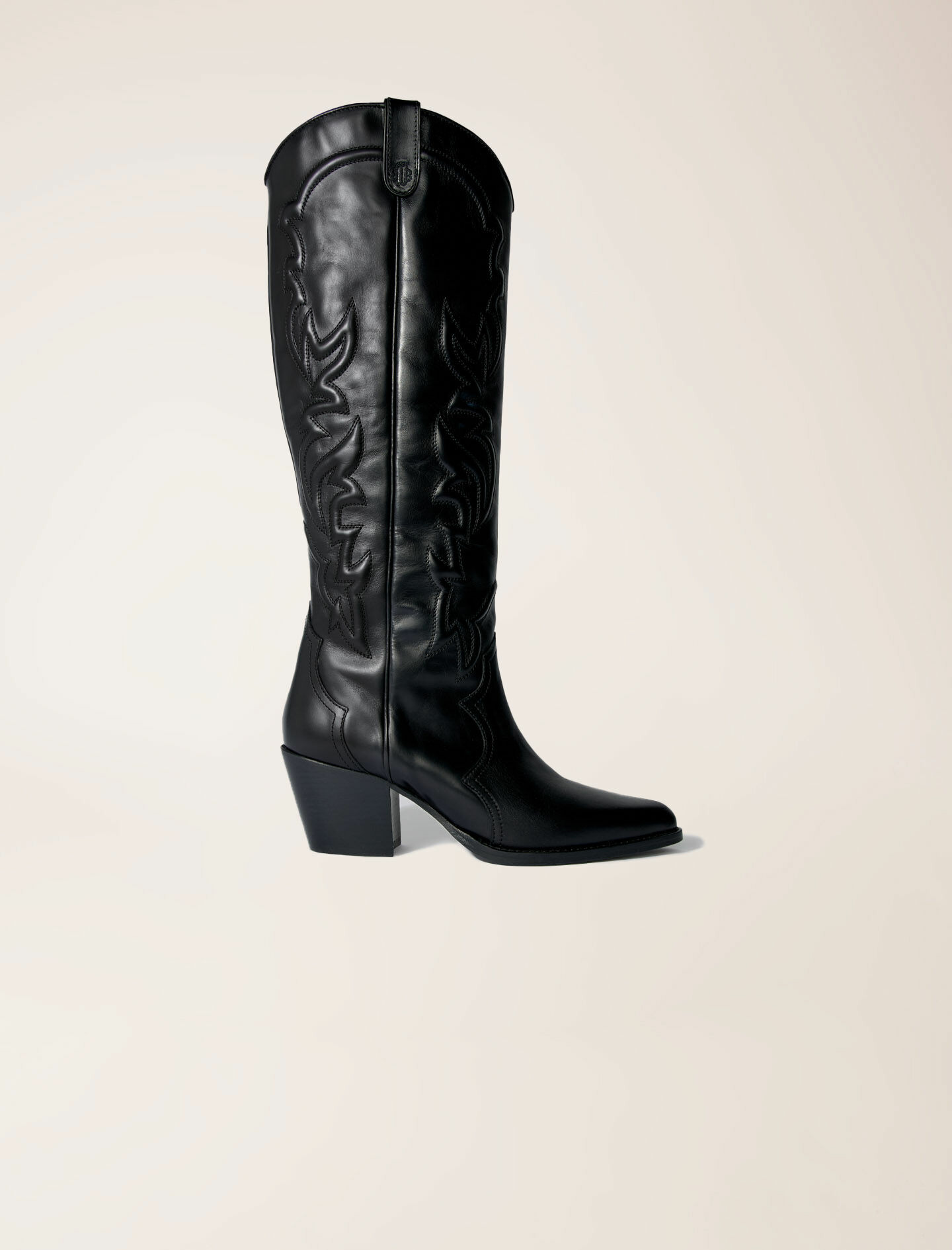 Bottes santiags en cuir lisse brodé