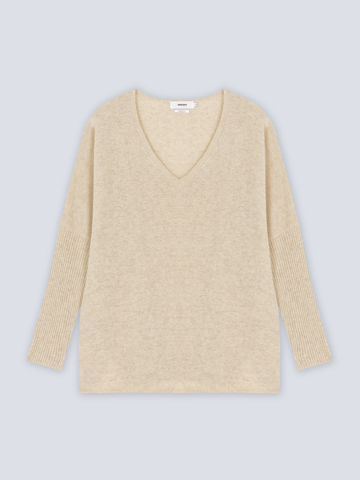 Pull poncho cachemire col V Faustine BEIGE_CHINE