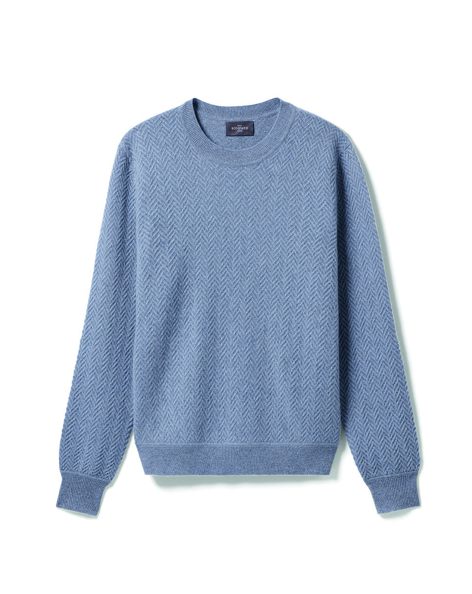 Pull col rond mini chevrons - Homme - BLEU MONTAGNE
