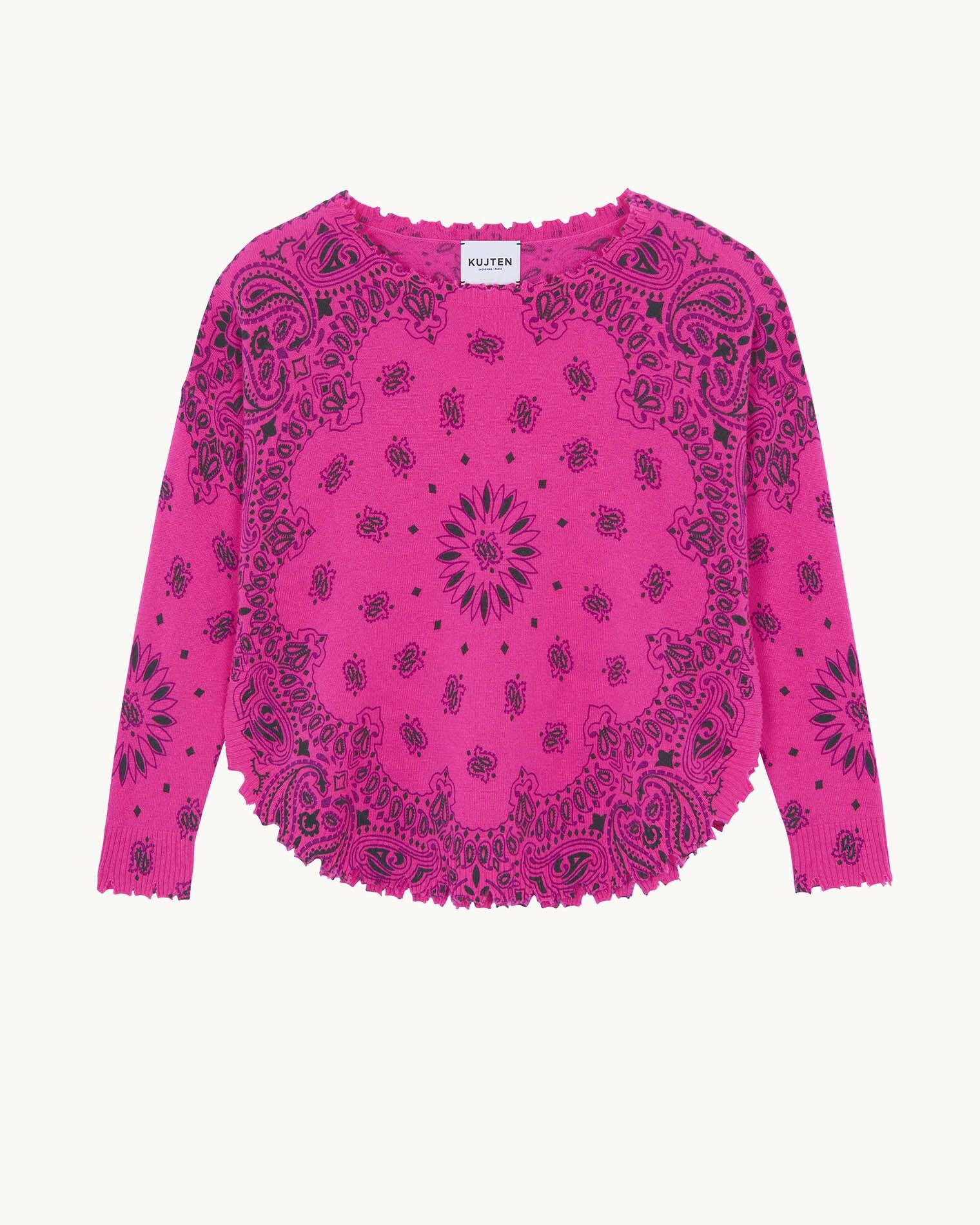 Pull Mela Bandana Bico Pull Cachemire Col Rond Imprimé, 2 fils