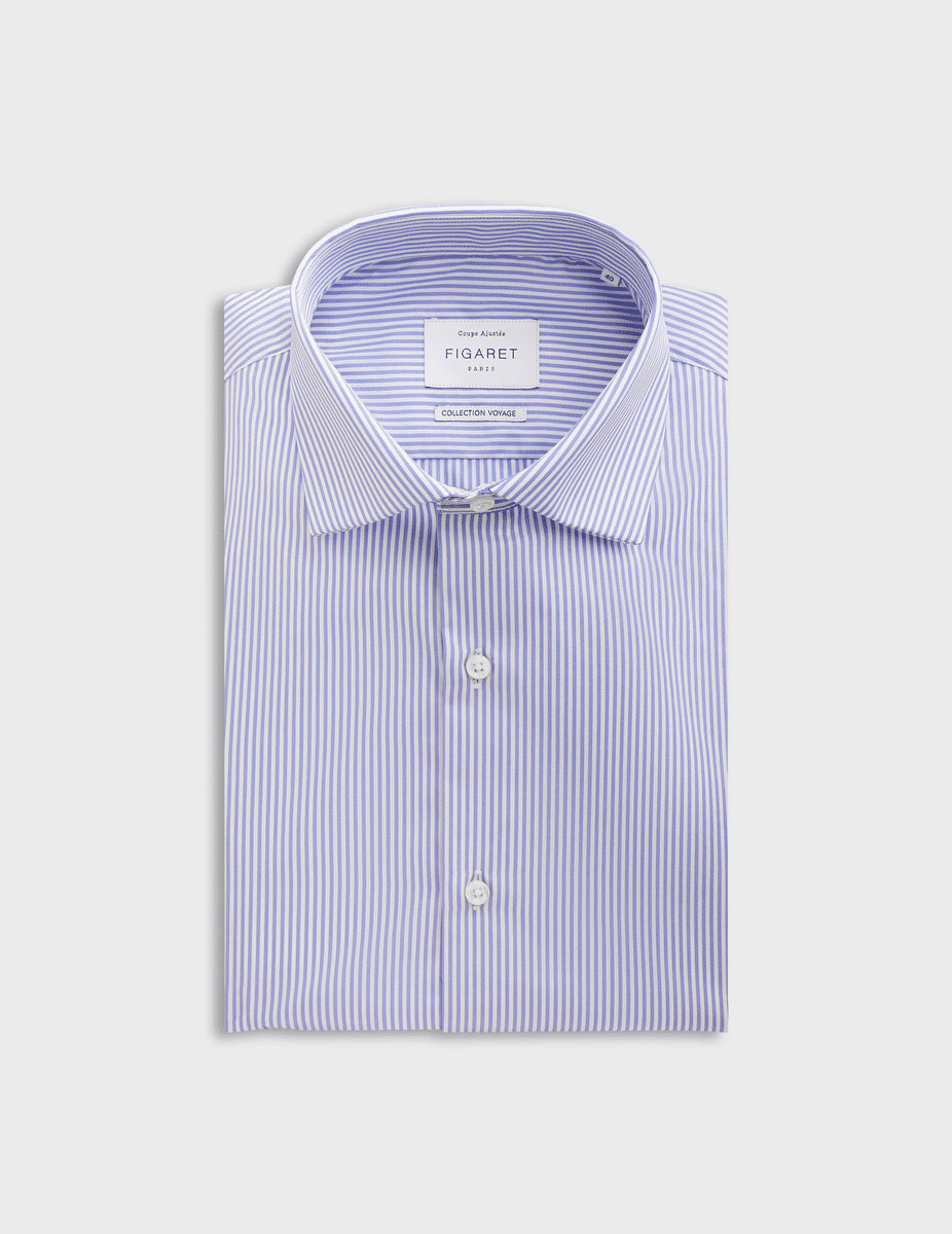 Chemise ajustée infroissable rayée bleue