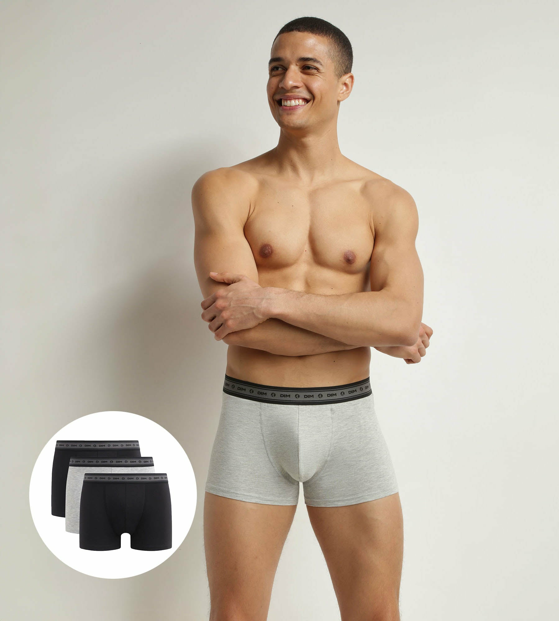 Lot de 3 boxers homme en coton bio Noir Gris Dim Good