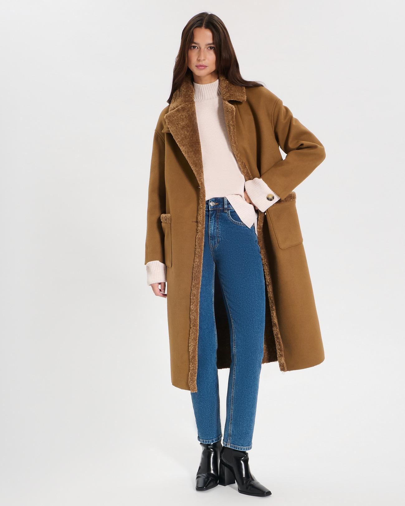 Manteau Myrthe Noisette en Polyester