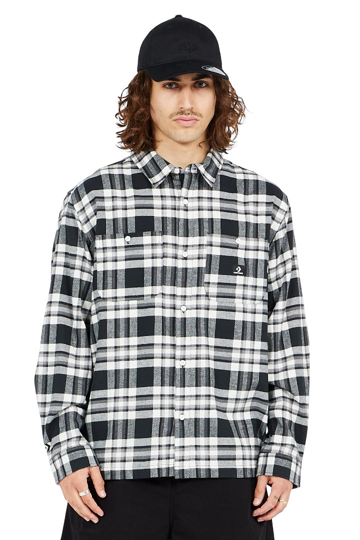 Plaid Button Down Shirt Black