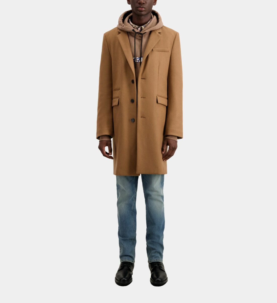Manteau Classique 3 Boutons Sous Col Cuir Homme