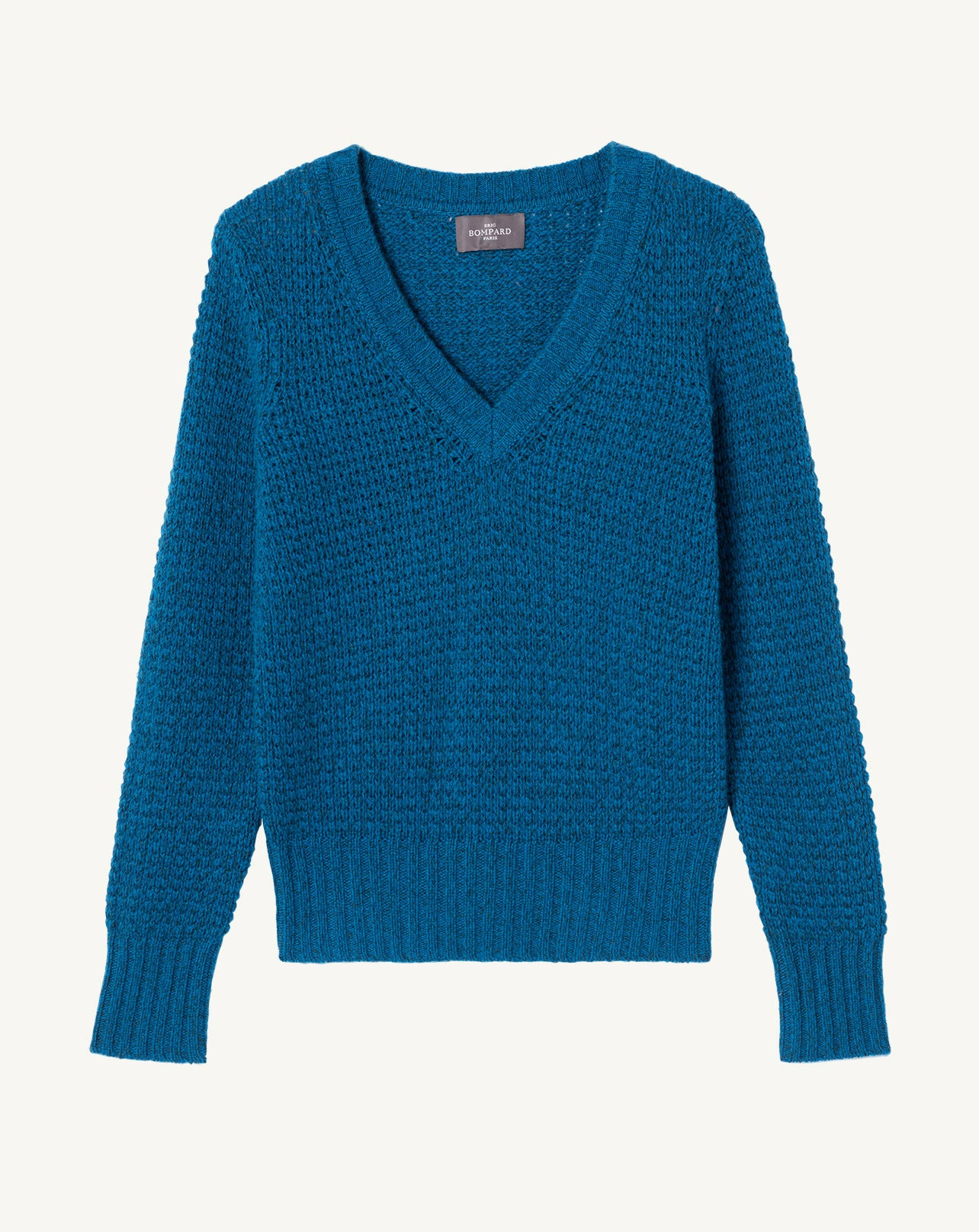 Pull col V mouliné - Femme - BLEU PAON/VERT ZURICH