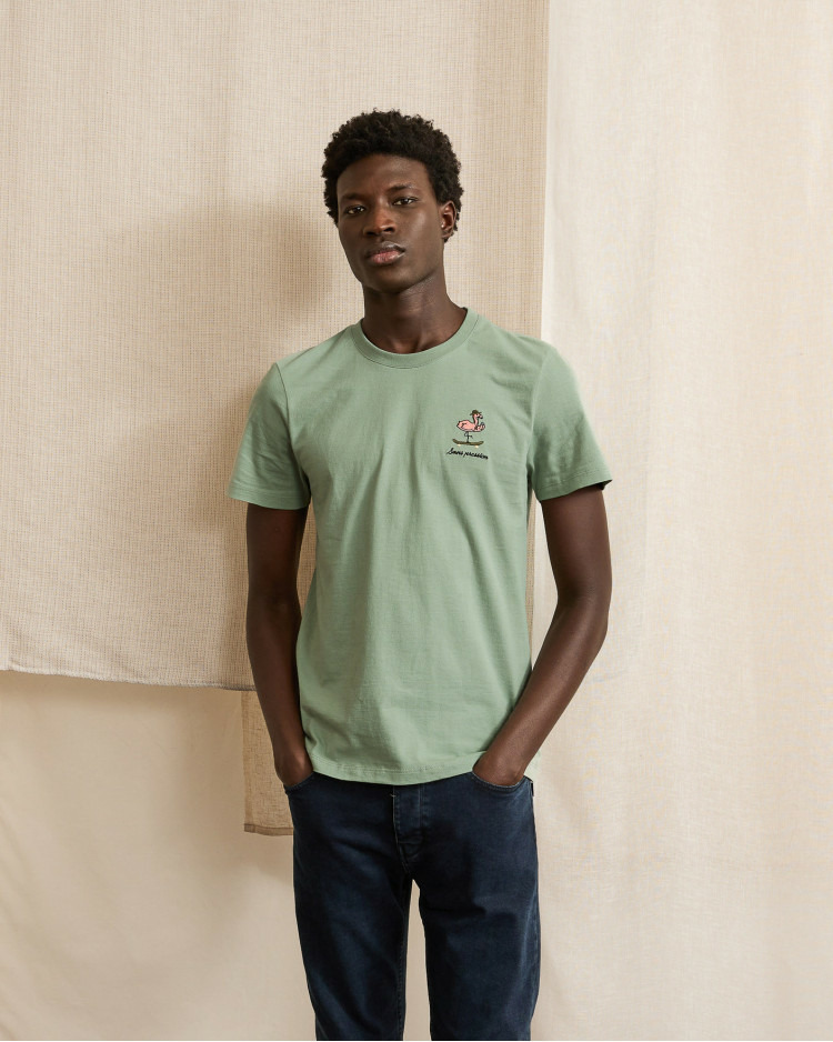 T-shirt vert clair broderie sans pression