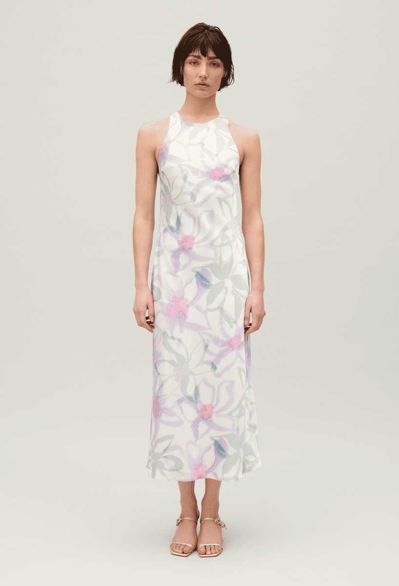 Robe longue satinée imprimée