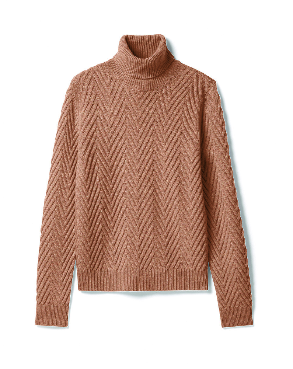 Pull col roulé point fantaisie - Femme - CARAMEL
