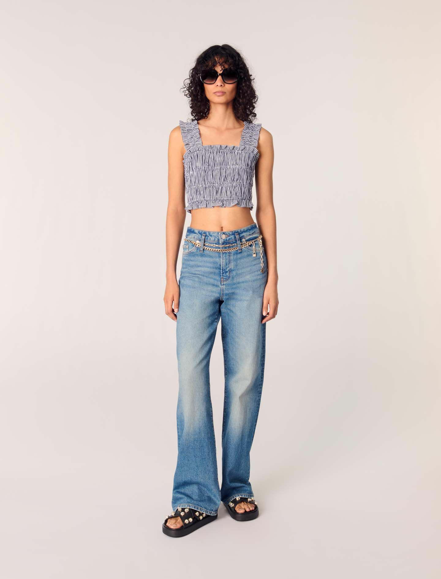 Top smocké à motif vichy