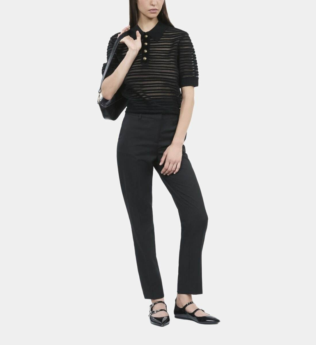 Polo En Maille Noire Femme