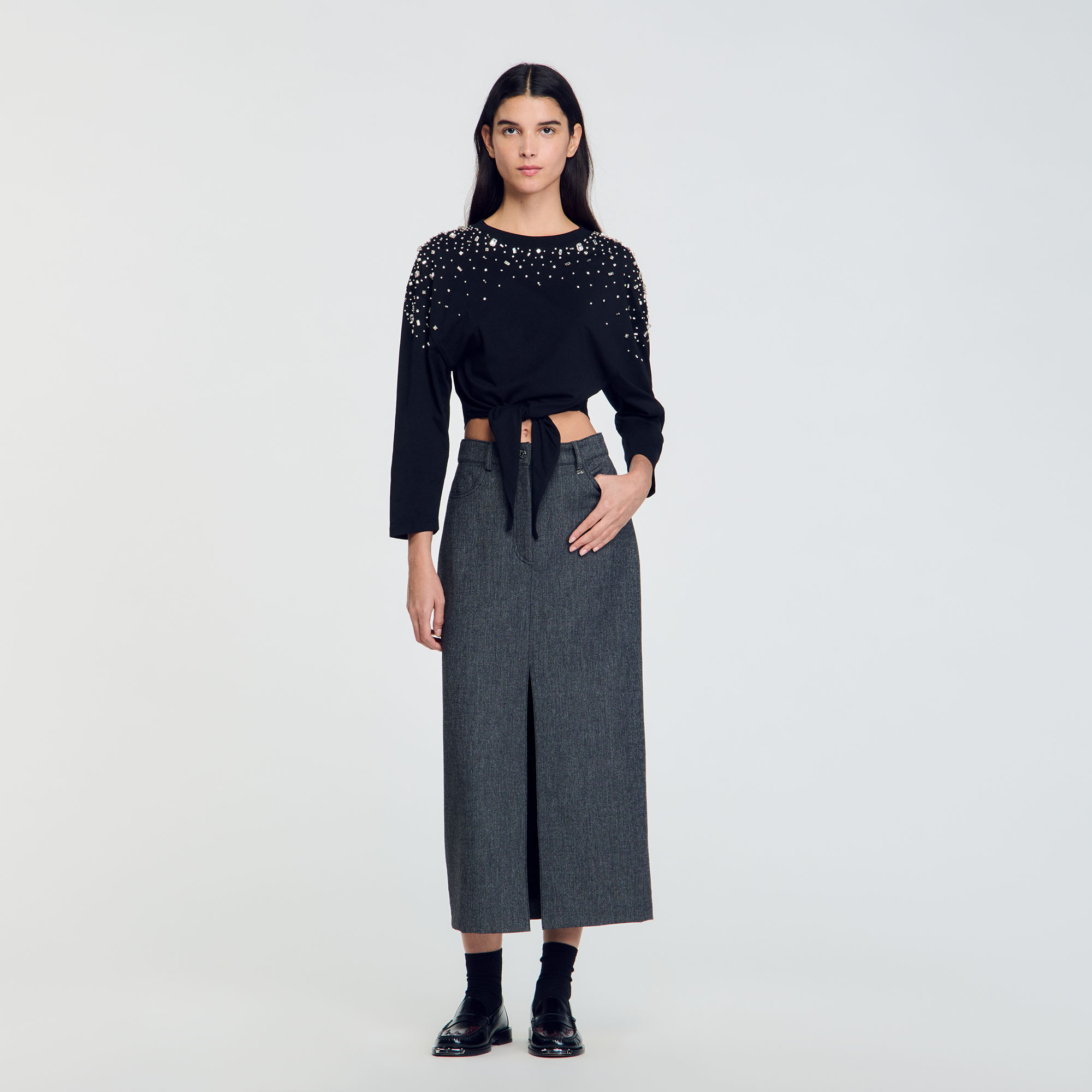 T-shirt noué à strass