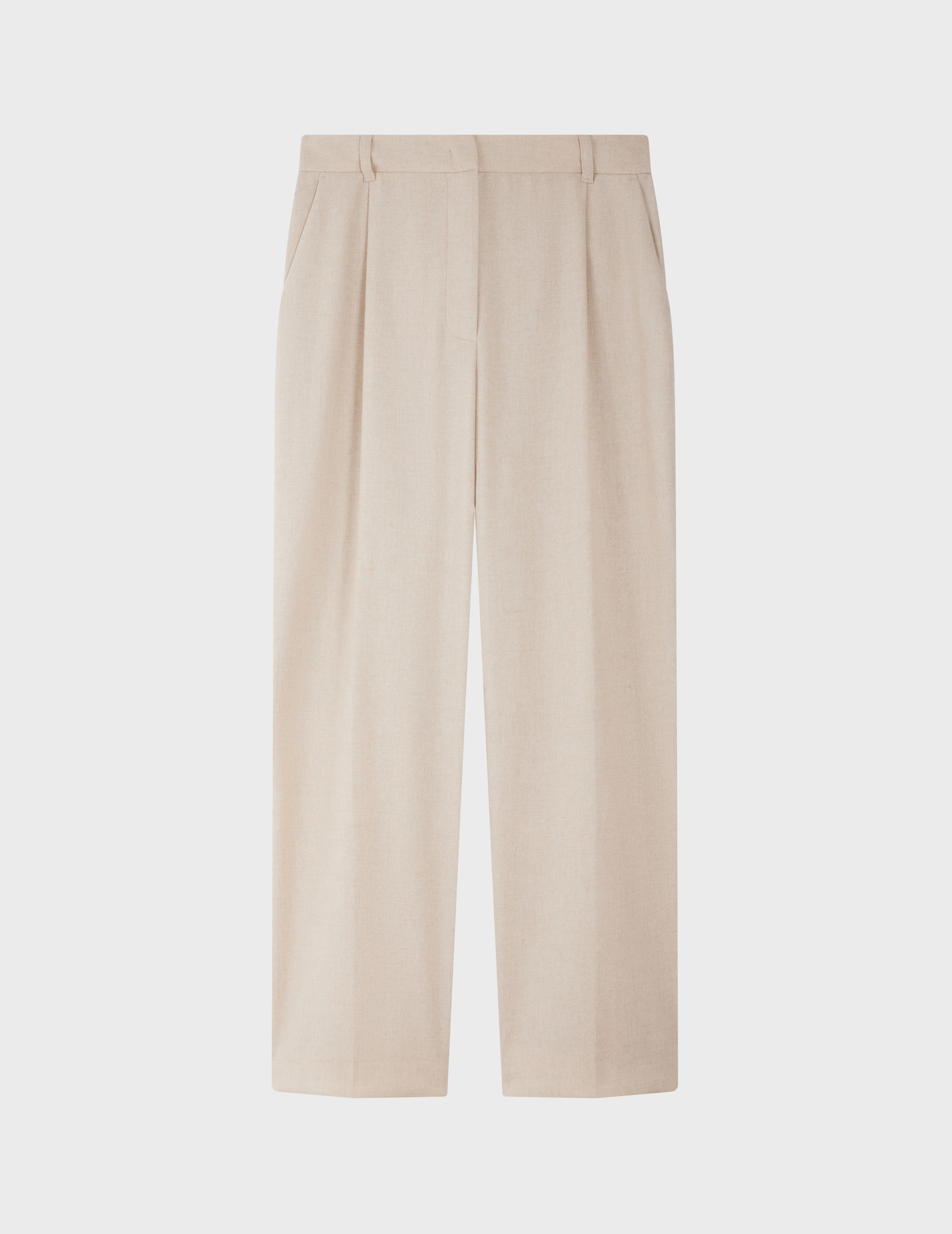 Pantalon droit grazia taille haute en toile de laine mélangé unie beige