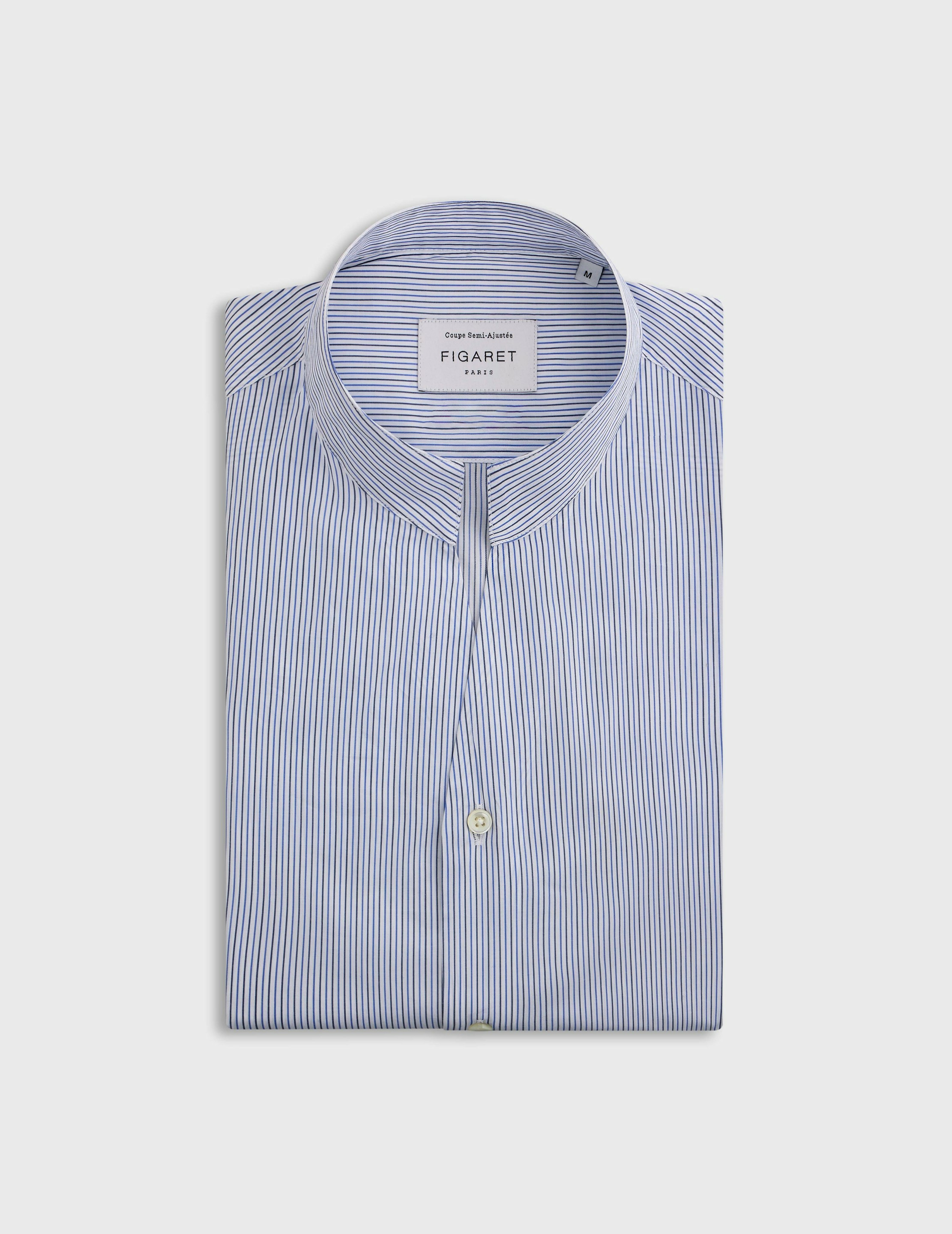 Chemise carl col droit ouvert en popeline rayée bleu