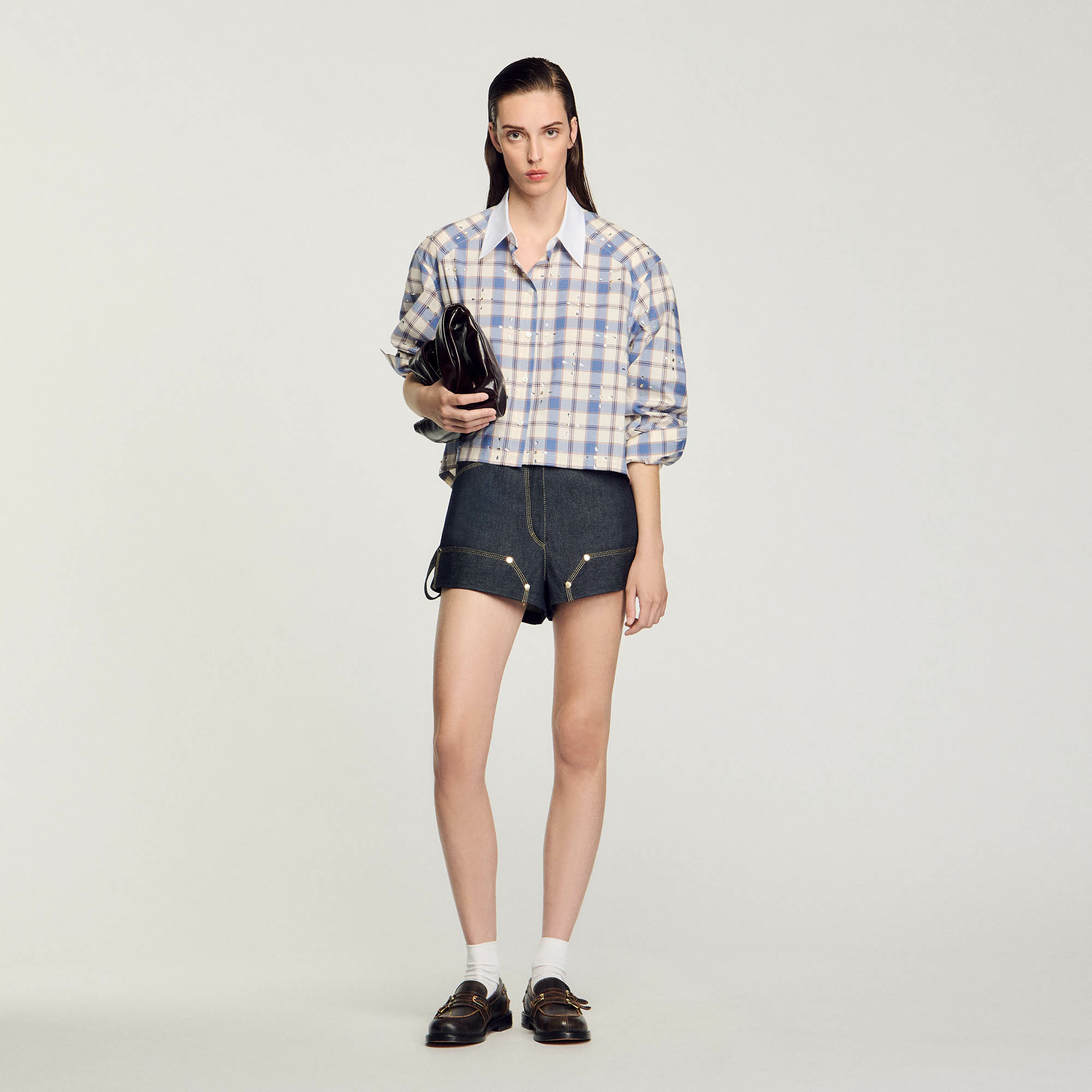 Chemise à carreaux strassée