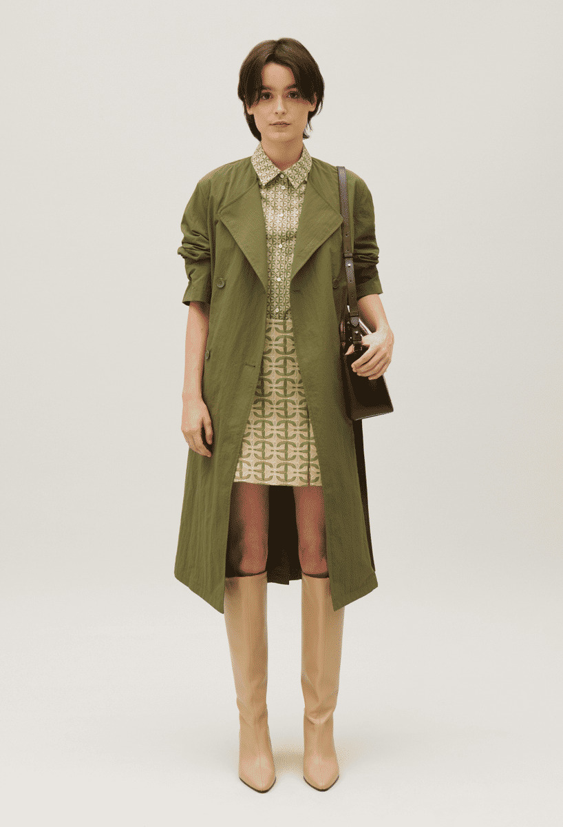 Trench mi-long nylon kaki