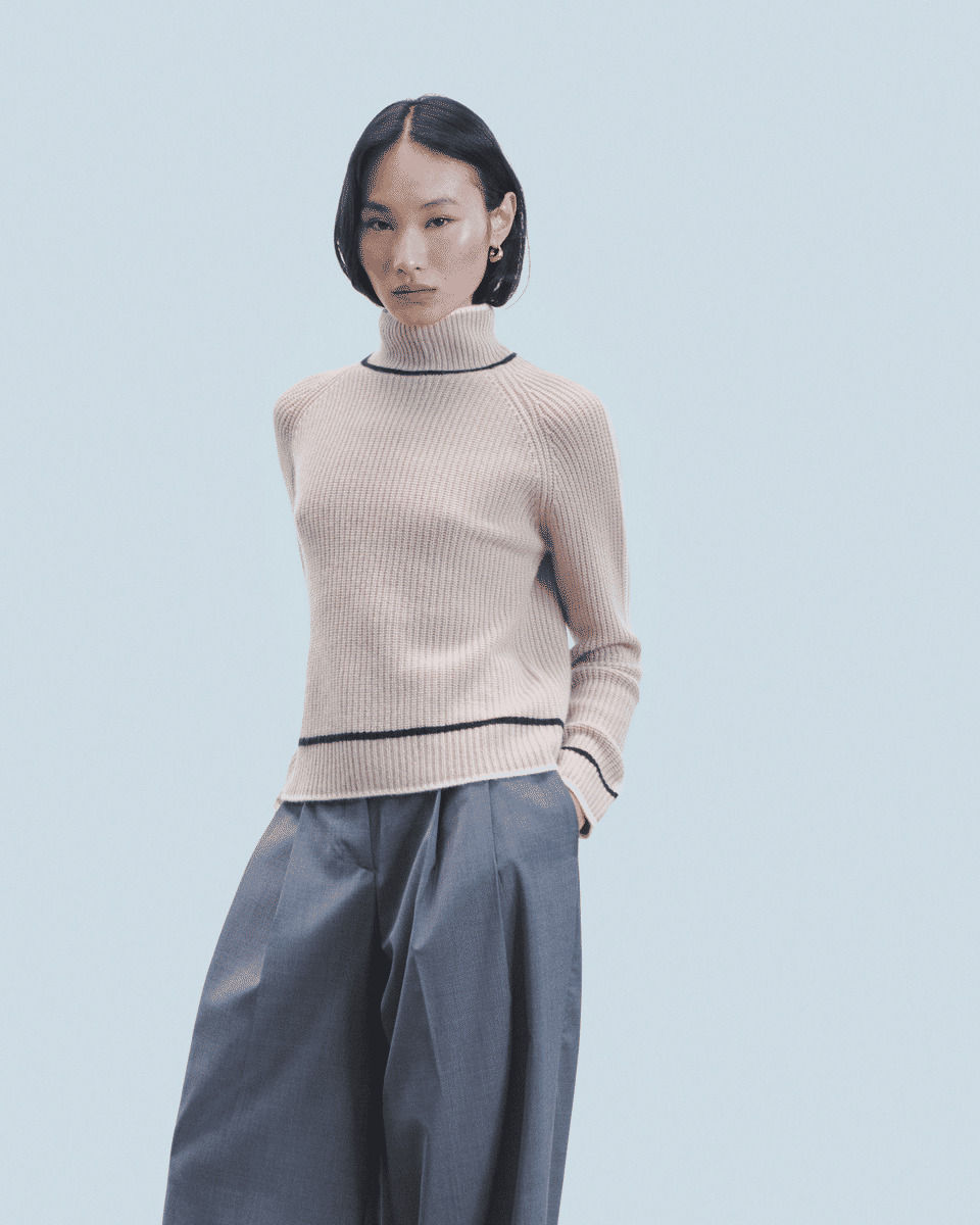 Pull Col Montant Tricolore Maille Perlée