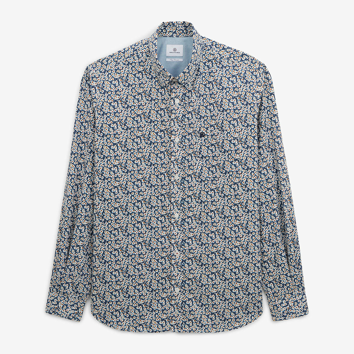 Chemise regular bleu azur imprimé paquerettes