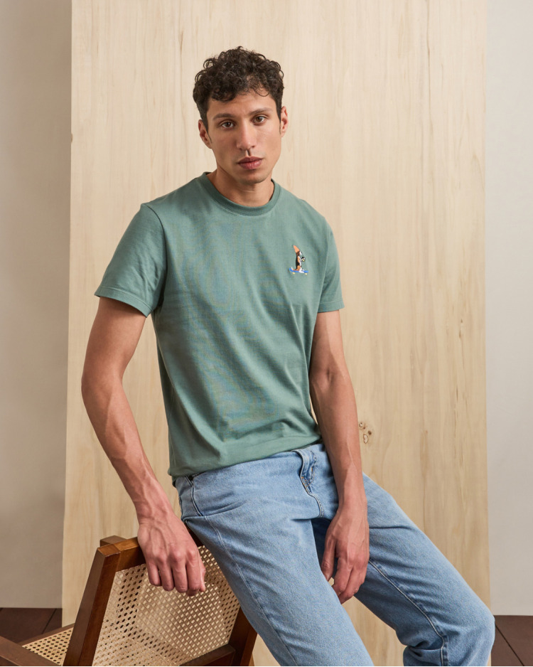 T-shirt vert clair broderie beagle skate