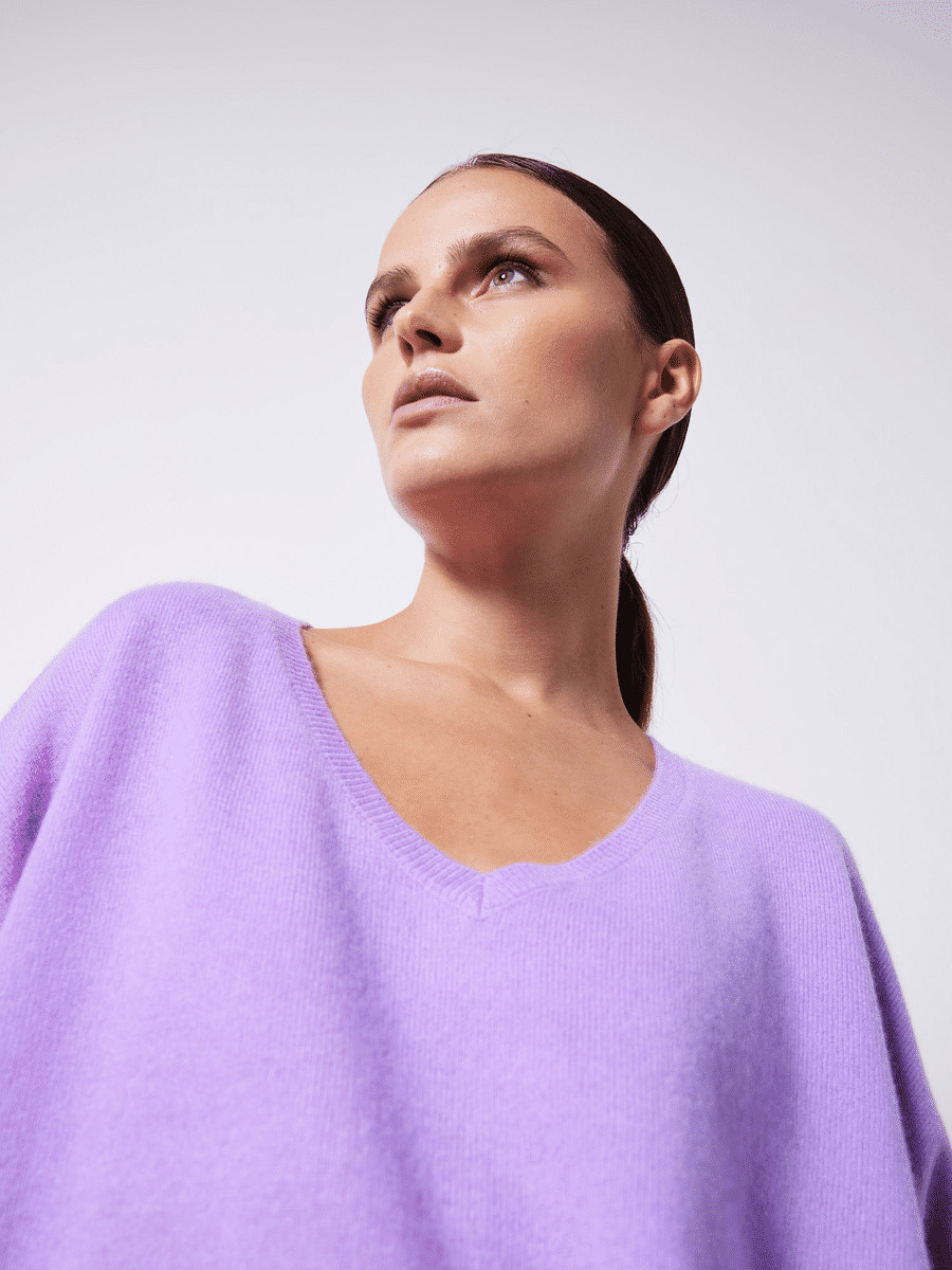 Pull poncho cachemire col V Faustine GLYCINE