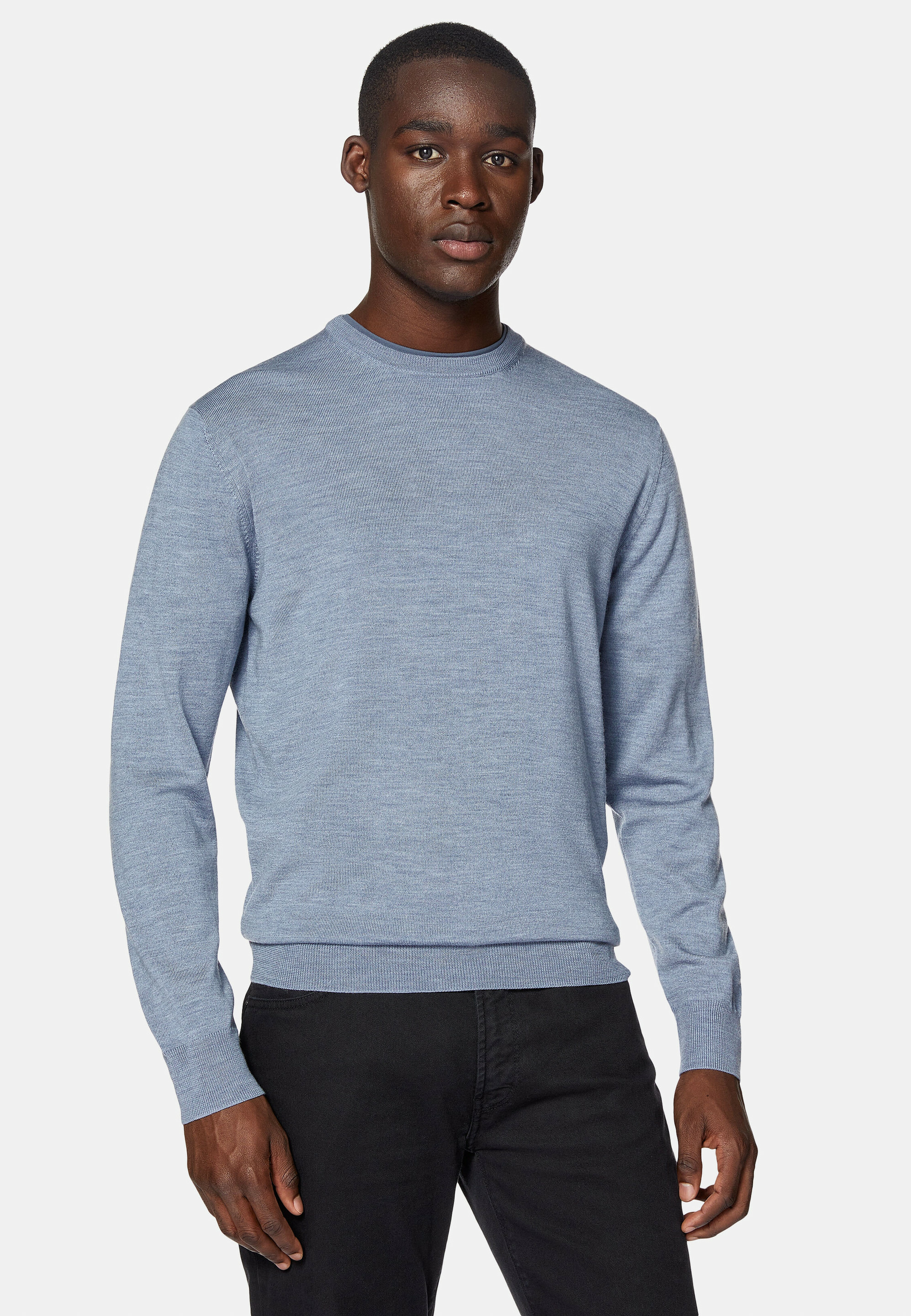 Pull Col Rond Bleu Clair En Laine Mérinos
