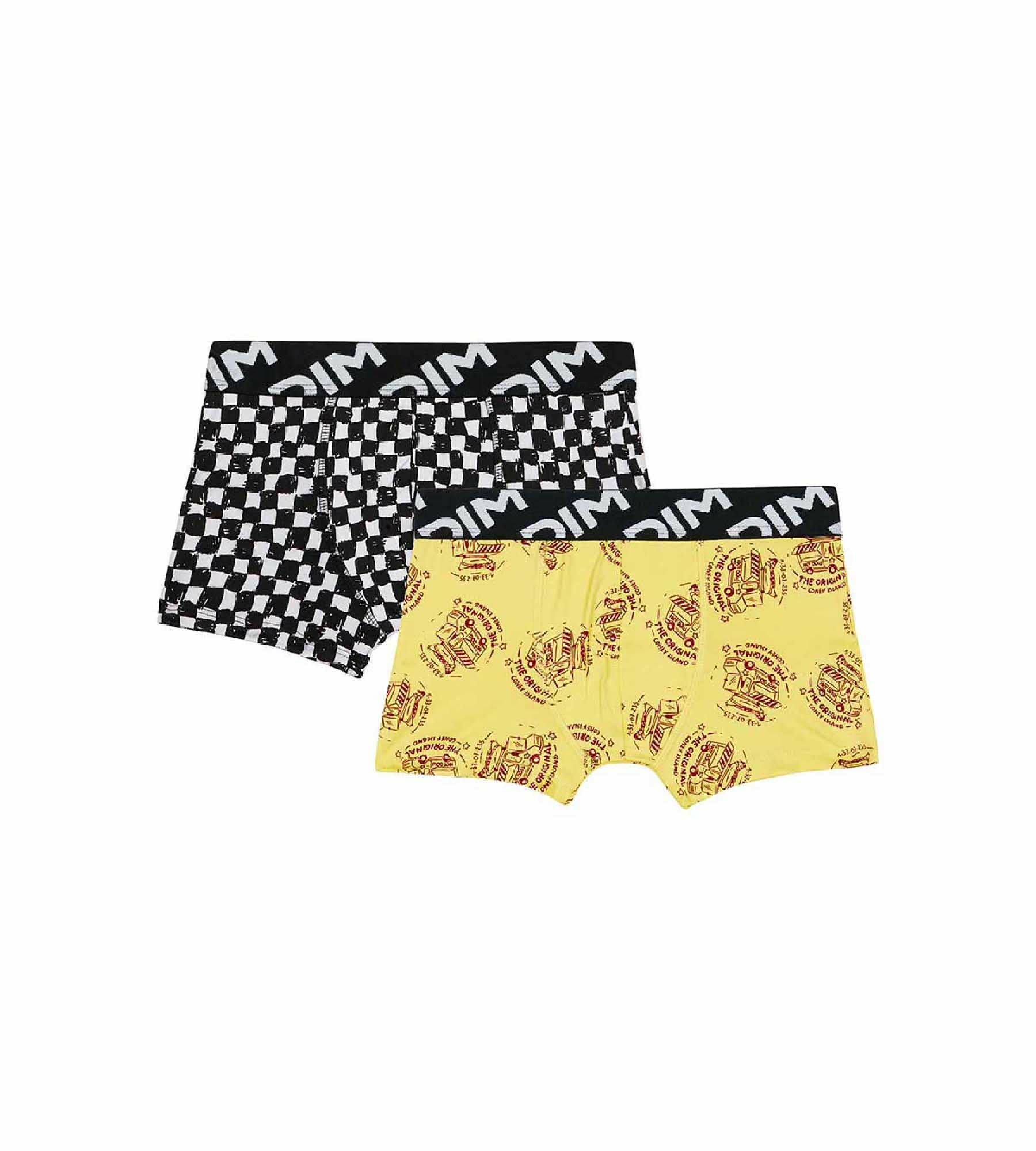 Lot de 2 boxers garçons en microfibre recyclée motif damier Dim Micro