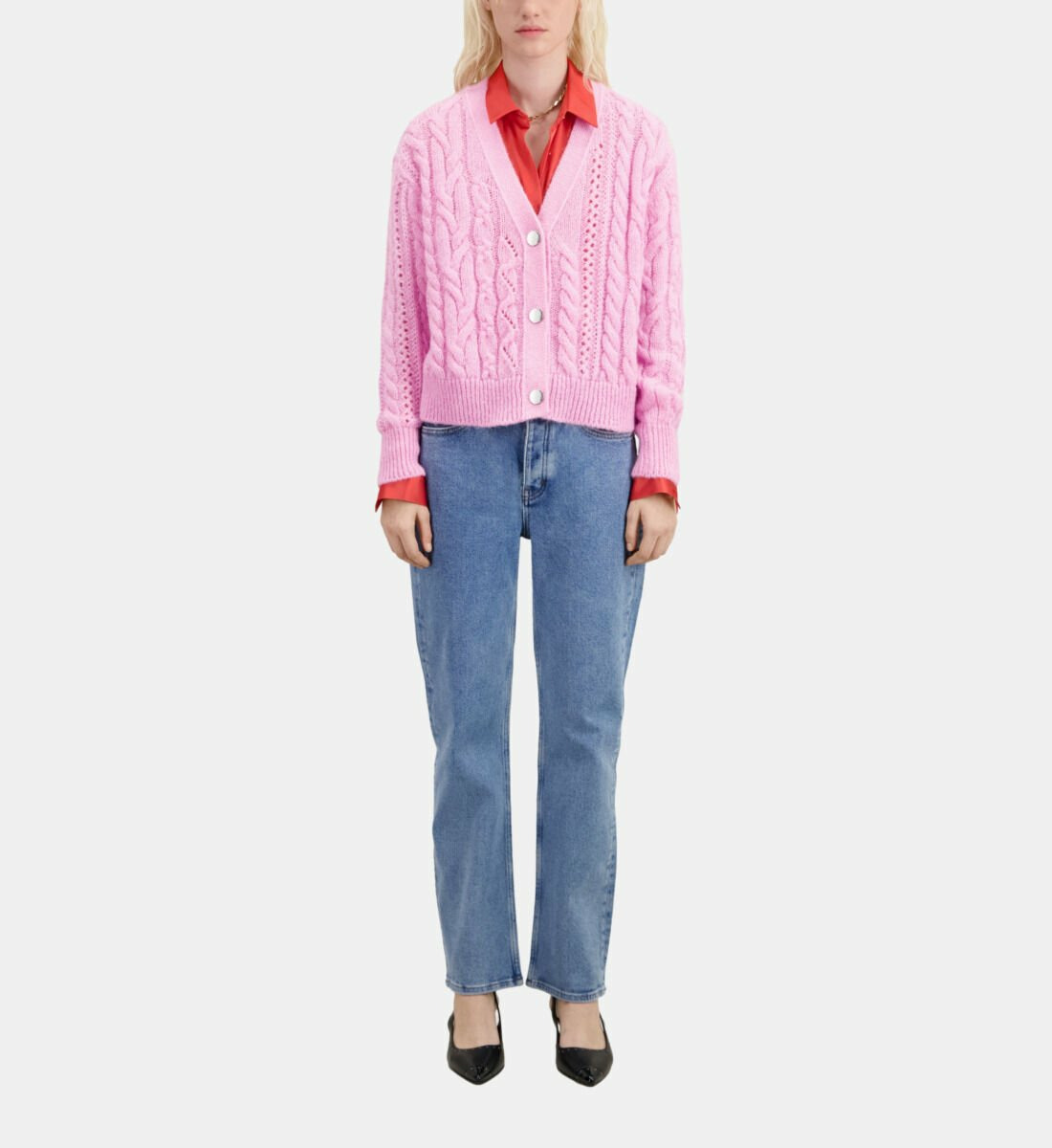 Cardigan Boutonne A Torsades Femme