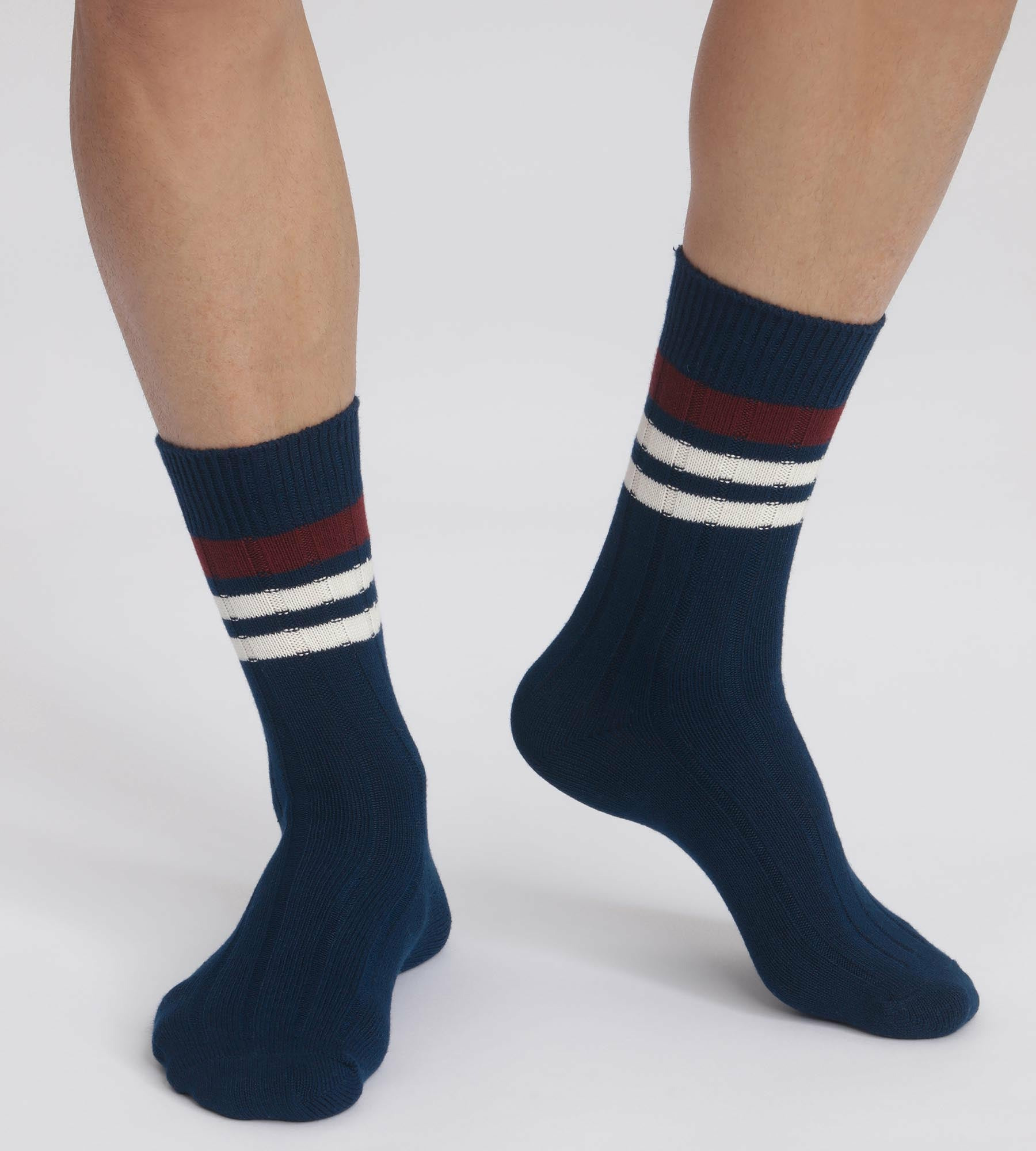 Chaussettes homme en maille côtelée à rayures Marine Dim Bambou