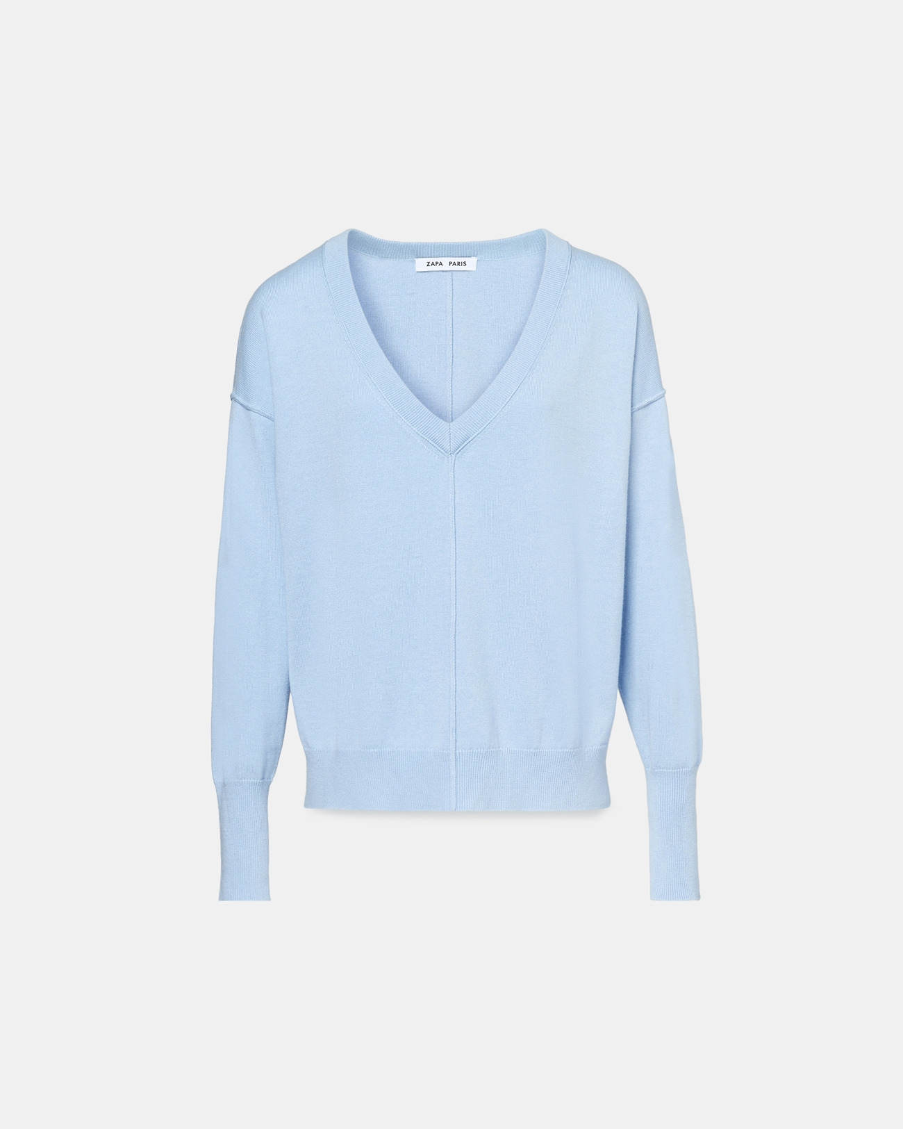 Pull fin à col V bleu ciel