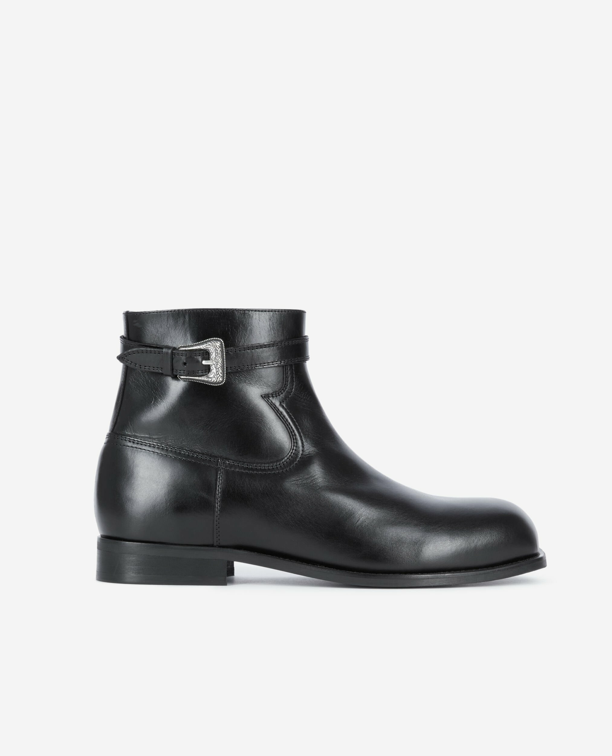 Bottines Avec Boucle En Cuir Noir