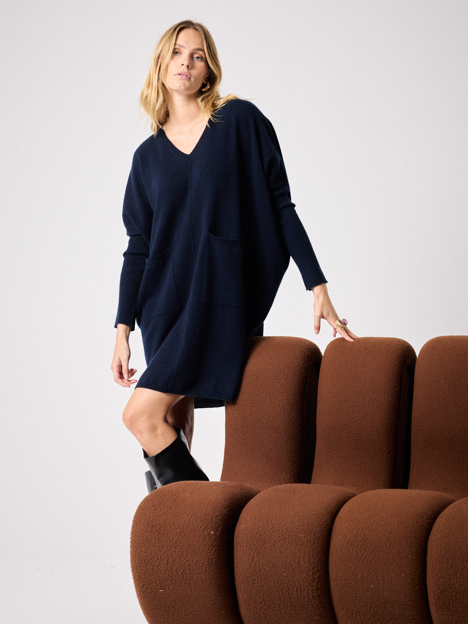 Robe poncho cachemire Bella MARINE