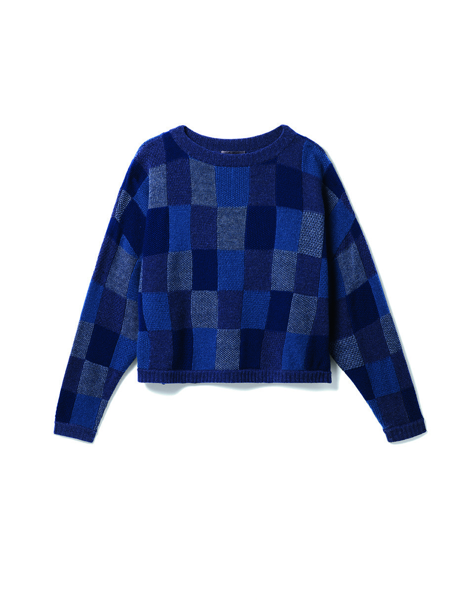 Pull col rond patchwork - Femme - MARINE