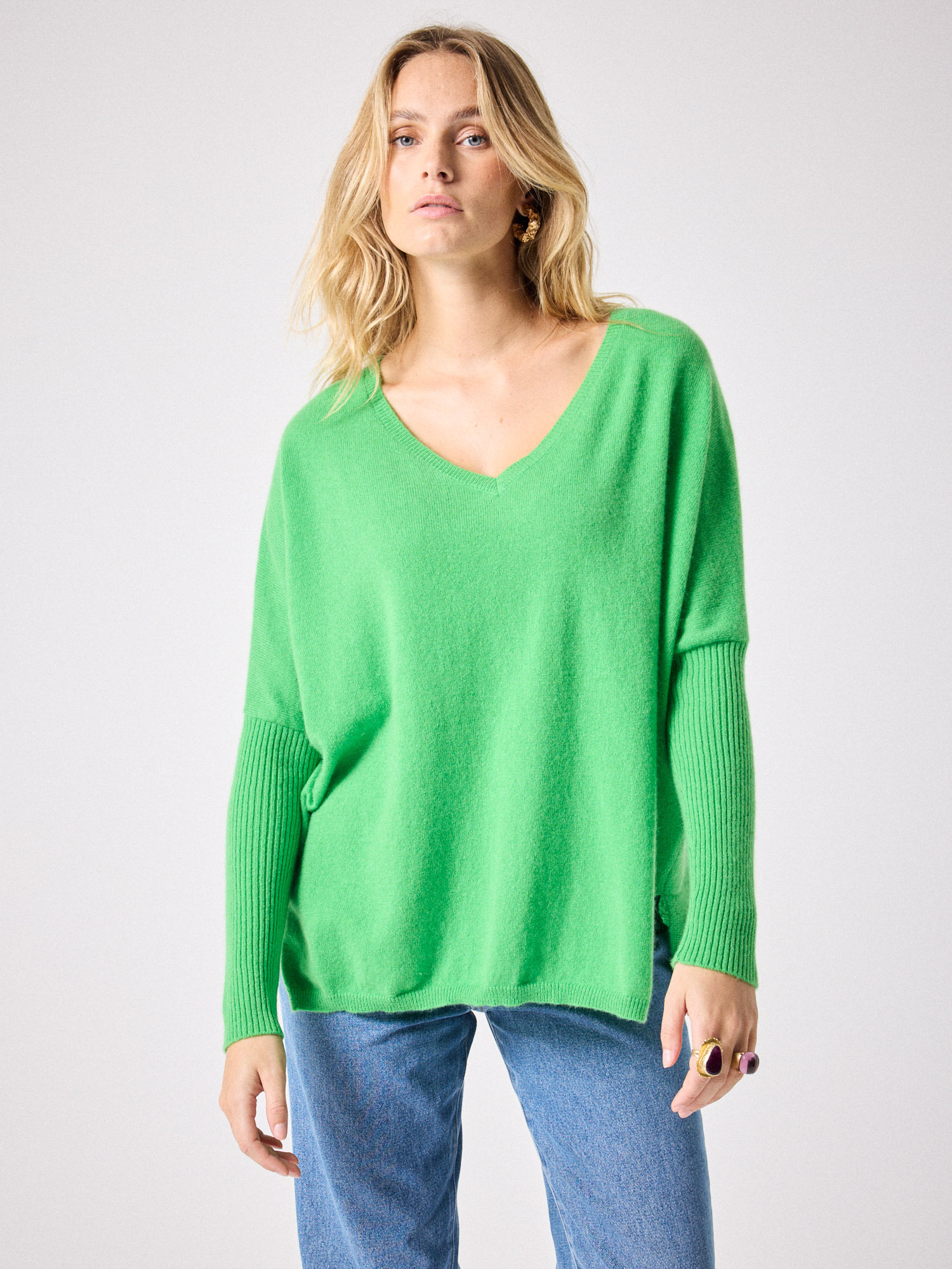 Pull poncho cachemire col V Faustine TREFLE