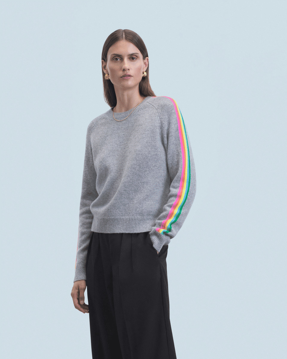 Pull Col Rond Bandes Manches Multicolore