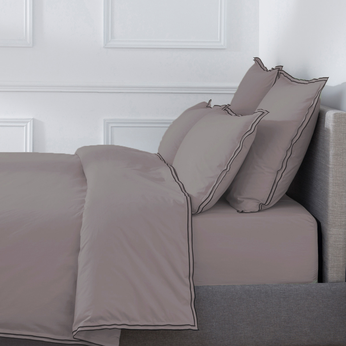 HOUSSE DE COUETTE | Pure White Percale Lavée - Cocoa - Finition Black