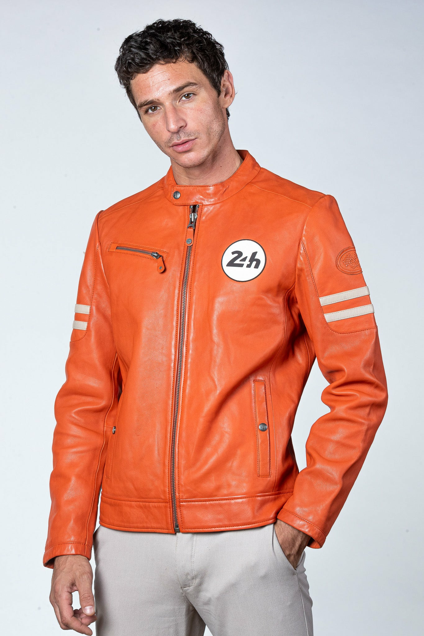 Blouson cuir 24H le mans Erwan orange