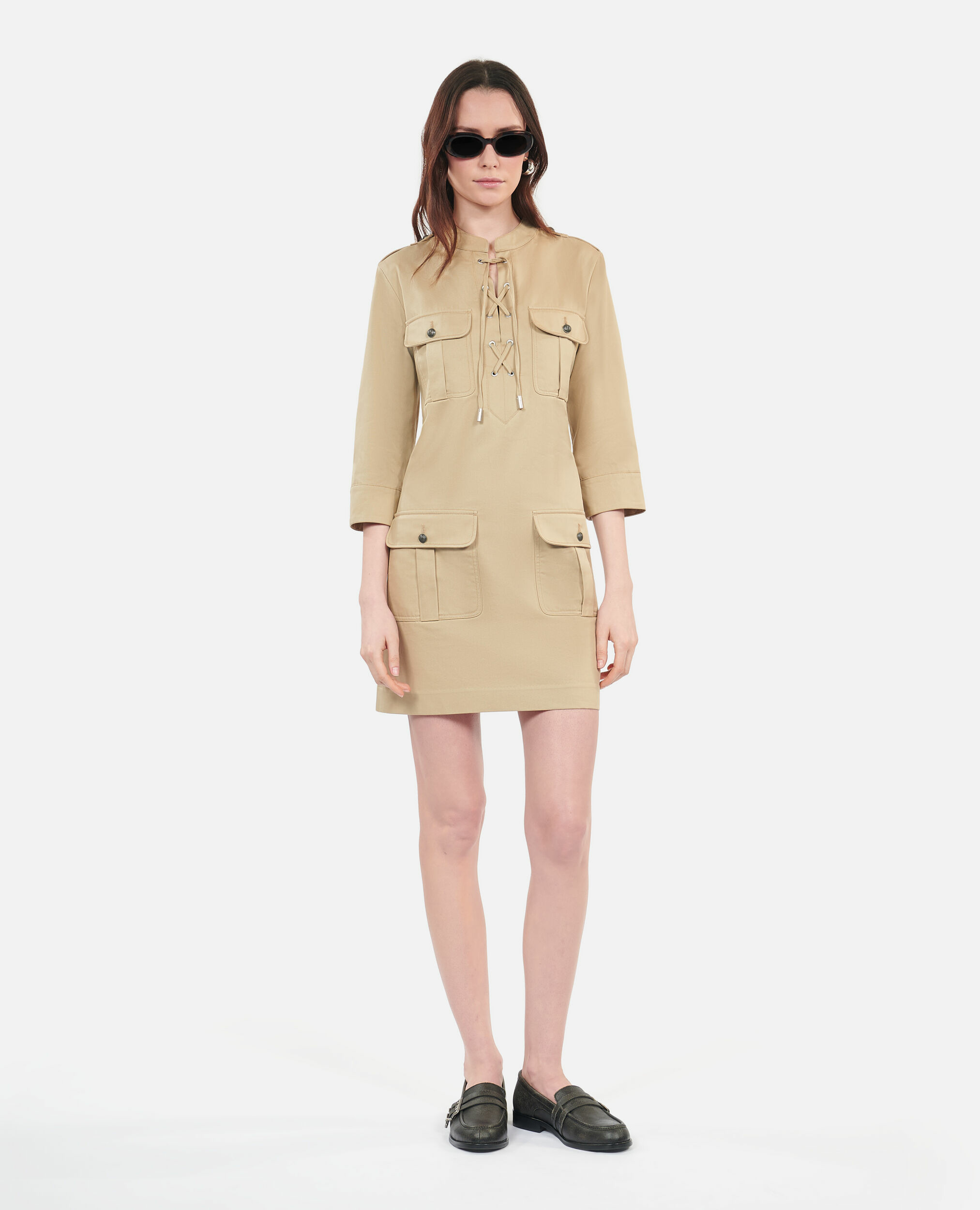 Robe Saharienne Courte Beige Femme