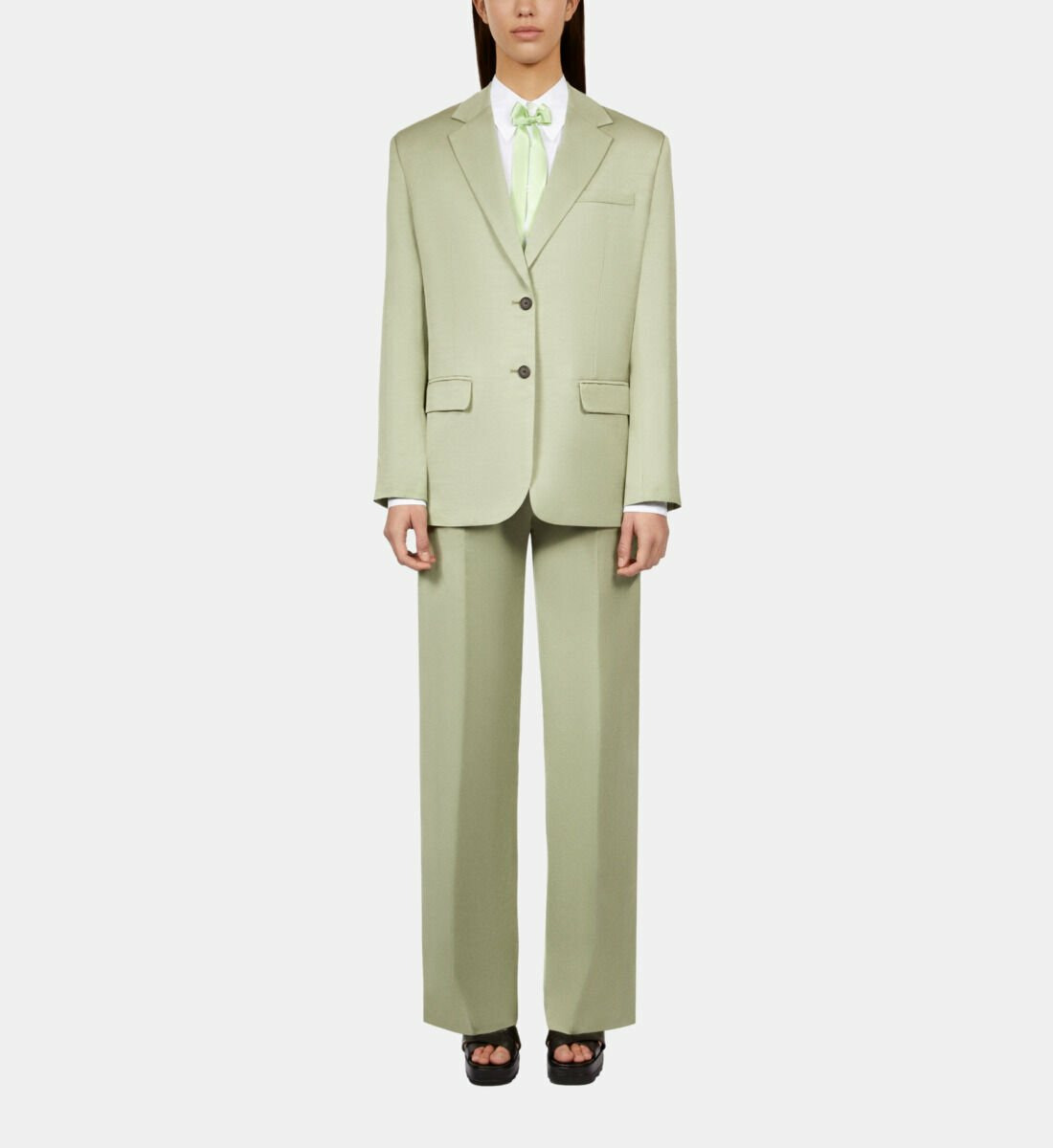 Veste Tailleur Vert Clair En Lin Femme