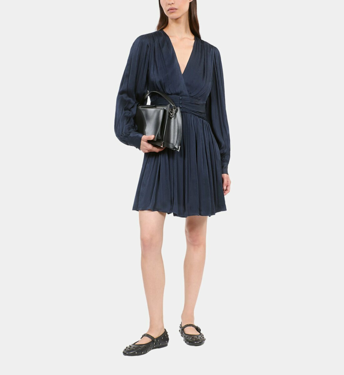 Robe Courte Tissu Crinckle Bleu Marine Femme