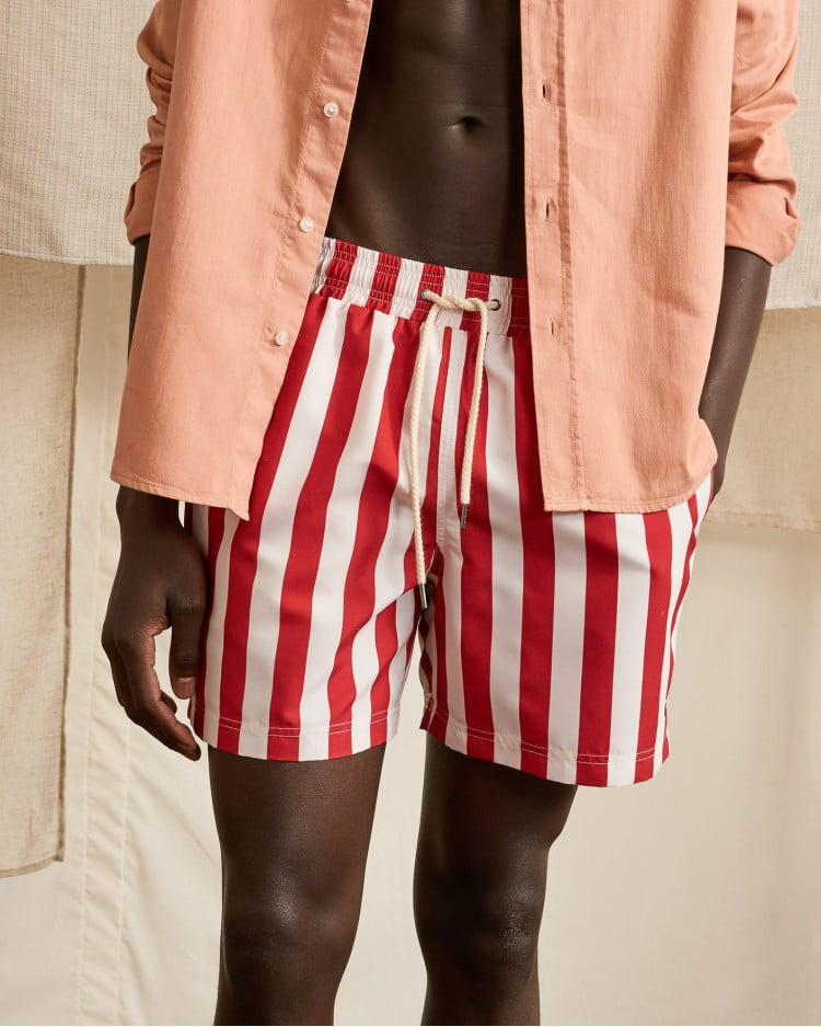 Maillot de bain rayé écru & bleu clair