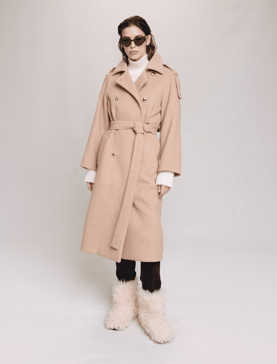 Manteau long en laine mélangée