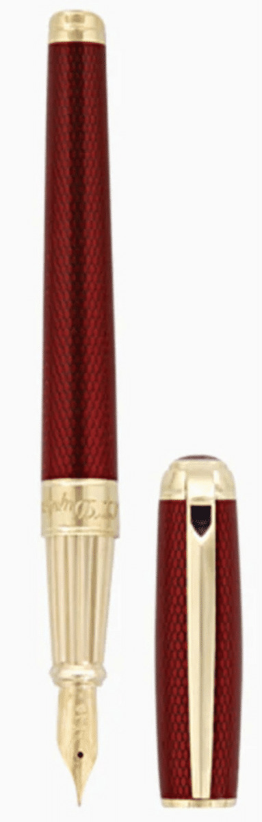 Gamme orfèvre - Stylo Plume large line D laque naturelle rouge et or jaune