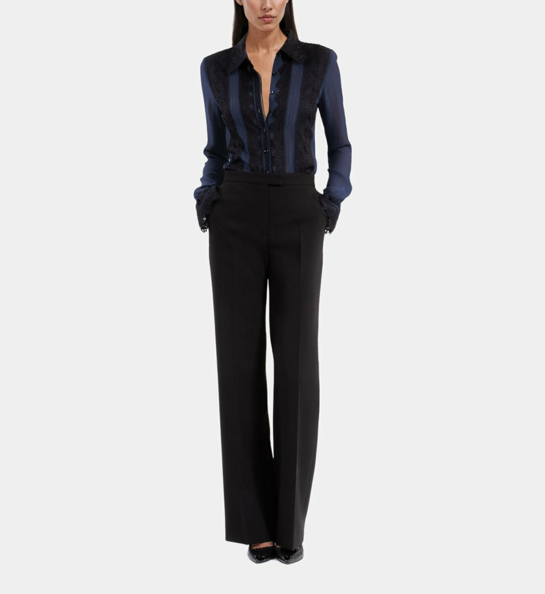Chemise En Soie Bleu Marine Femme