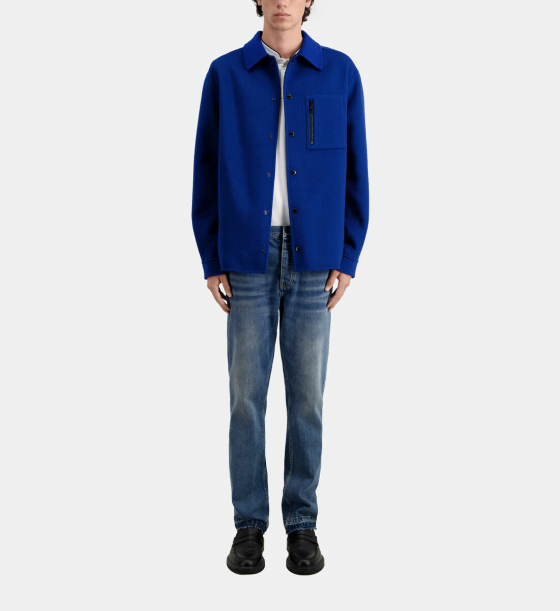 Blouson Type Surchemise Bleu En Laine Mélangée Homme