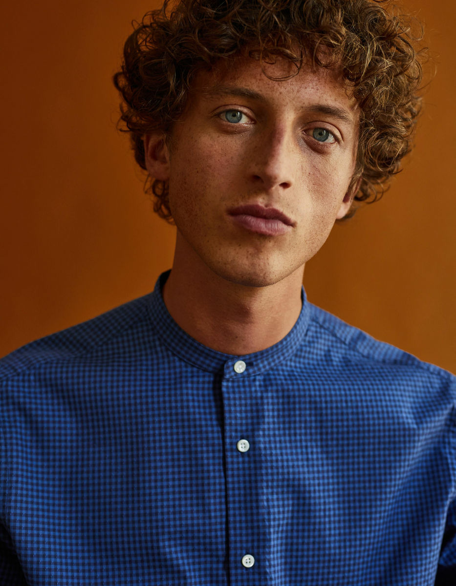 Chemise Contemporaine en jacquard à carreaux bleus
